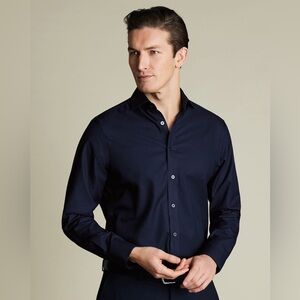 Charles Tyrwhitt mens 16 34 41 86cm slim fit navy blue solid dress shirt EUC